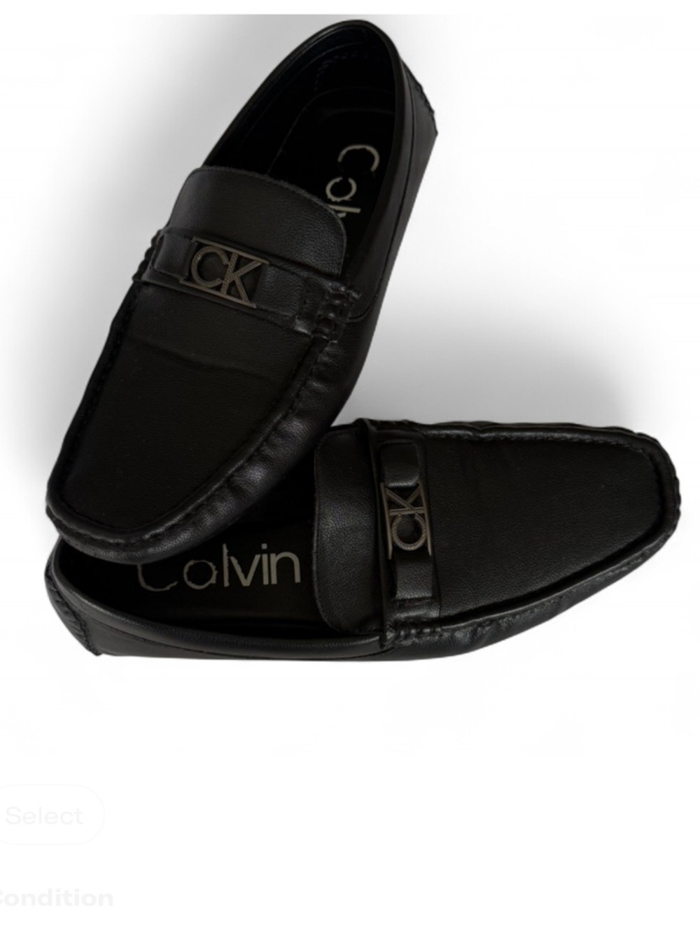 Calvin Klein Black Leather Slip-On Loafers with CK Hardware